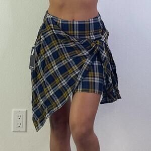 Blue and Yellow Plaid Wrap Skirt